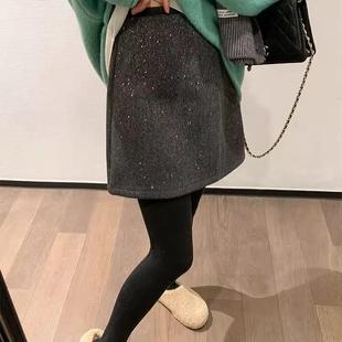 细闪半身裙大码 高腰碎钻超仙包臀裙秋冬胖MM学生防走光a字短裙子