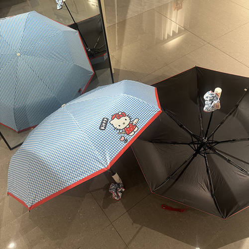 Kitty可爱少女心自动雨伞折叠晴雨两用黑胶防紫外线太阳伞送头绳