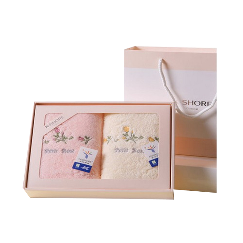 金号纯棉毛巾礼盒装2条装精美团购福利绣花洗脸巾结婚回礼送手提