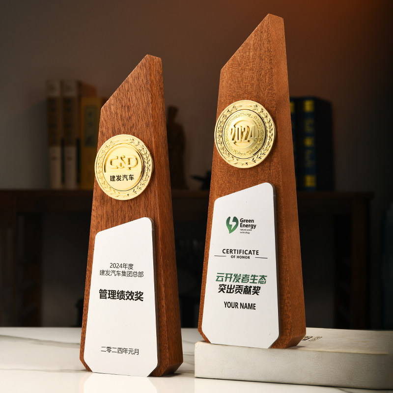 新款实木奖杯定制定做徽章金属币优秀员工木质奖牌颁奖纪念品