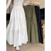 伞裙 大码 设计感褶皱半身裙女胖MM300斤夏季 a字垂感松紧腰遮胯长款