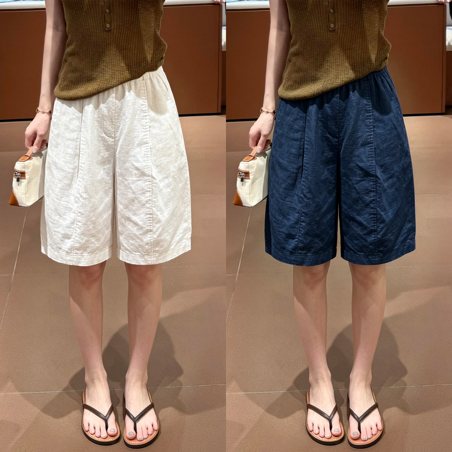 日系亚麻短裤女夏季薄款大码200斤宽松显瘦胖mm慵懒松弛五分裤子