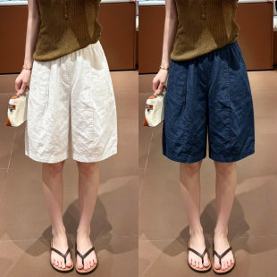 日系亚麻短裤女夏季薄款大码200斤宽松显瘦胖mm慵懒松弛五分裤子