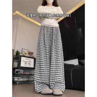 胖mm格子阔腿裤 子宽松显瘦休闲冰丝山本裤 女夏季 裤 薄款 300斤大码
