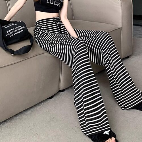 好物分享休闲裤条纹阔腿裤