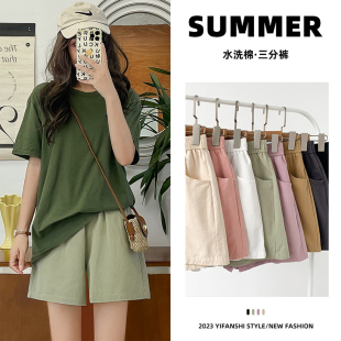 300斤水洗棉短裤 高腰宽松显瘦阔腿热裤 女夏季 大码 2026新款 胖mm2