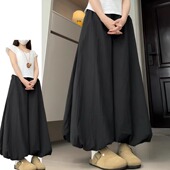 胖mm300斤高腰宽松显瘦灯笼小个子休闲阔腿裤 黑色花苞裙裤 女大码