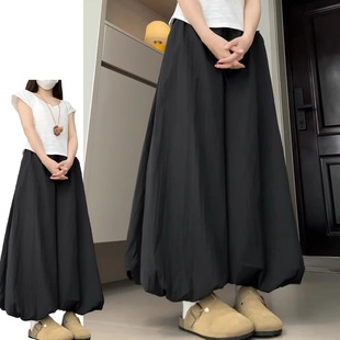 黑色花苞裙裤女大码胖mm300斤高腰宽松显瘦灯笼小个子休闲阔腿裤