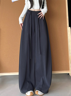 2-300斤大码咖色休闲高腰宽松阔腿裤女胖mm显瘦休闲弯刀裤香蕉裤