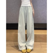 美式工装裤女夏季薄款胖mm大码高腰宽松显瘦小个子运动裤阔腿长裤