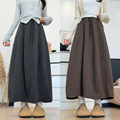 特大码 300斤学院风高腰花苞a字半身裙女秋冬胖mm显瘦垂感大摆长裙