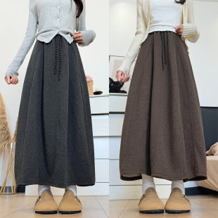 特大码 300斤学院风高腰花苞a字半身裙女秋冬胖mm显瘦垂感大摆长裙