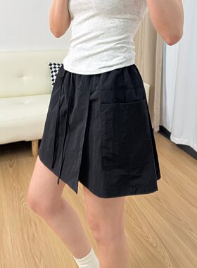 300斤黑色山本工装裙裤女夏季薄款大码胖mm高腰显瘦慵懒感短裤子