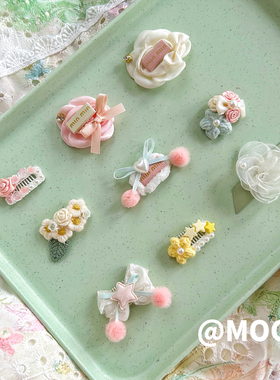MOG 夏花绚烂鸭嘴夹飘带BB夹爱心甜美宠物发卡狗狗蝴蝶结小香风