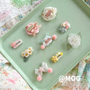 MOG 夏花绚烂鸭嘴夹飘带BB夹爱心甜美宠物发卡狗狗蝴蝶结小香风