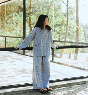 【FEEL BLESSED】简约休闲卡通印花长袖上衣+长裤睡衣套装