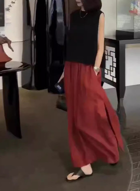 24508大爱美依缘2025夏季新款感无袖马甲高腰开叉半身裙女潮