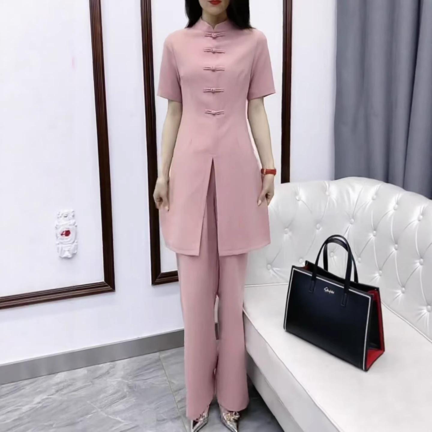 短袖两件套装中长开叉网红