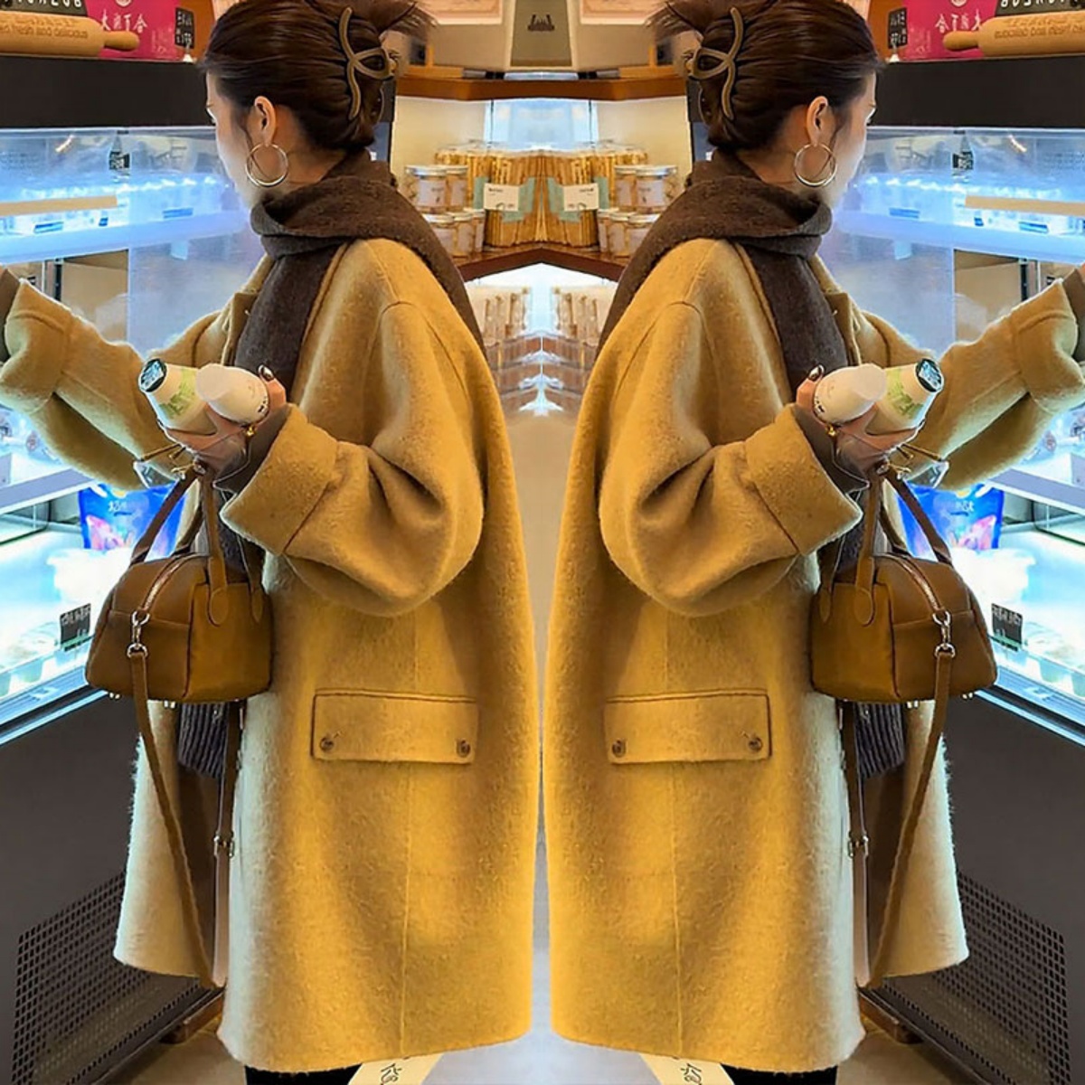 欧货大码翻领中长款毛呢外套女秋冬2025新款廓形宽松加厚呢子大衣