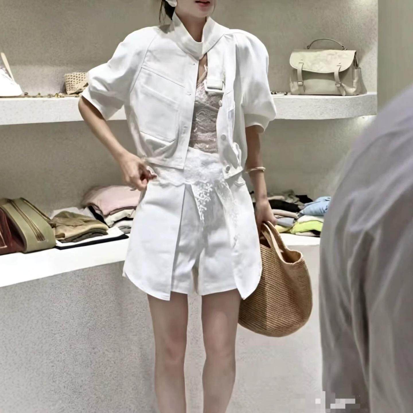 韩系大码休闲工装套装女夏2026新款短款衬衫外套阔腿裤裙两件套装