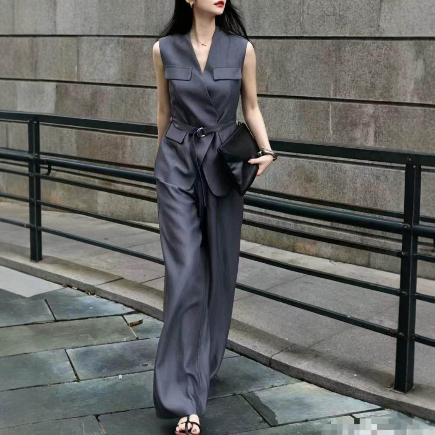 2026夏季新款时尚通勤风气质马甲阔腿裤两件套夏季休闲百搭套装女