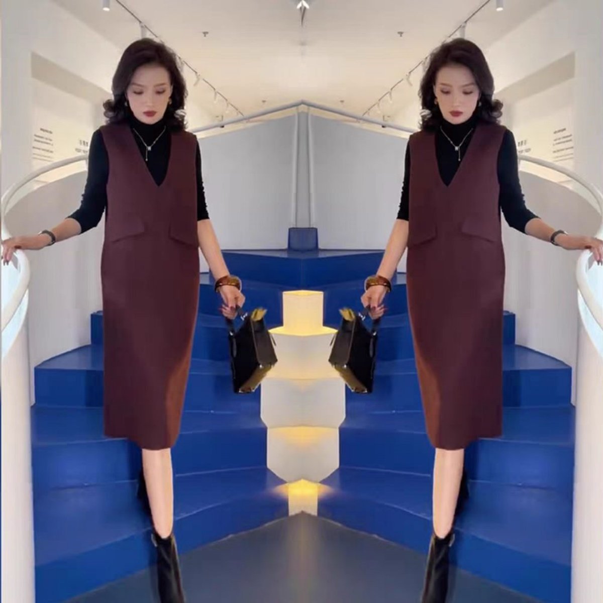 大码马甲连衣裙秋冬2025新款毛呢背心裙轻奢高级感背带穿搭中长裙