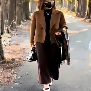 欧货漂亮短款毛呢外套女2025新款翻领呢子大衣英伦风休闲风衣夹克