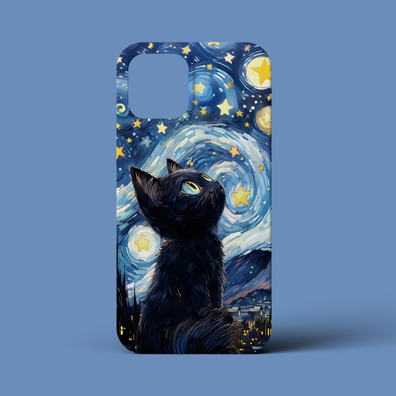 星空梵高猫咪可爱手机壳