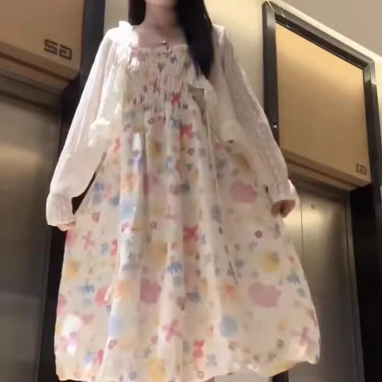 两件套装夏季甜美碎花仙女吊带裙女学生短款披肩蕾丝防晒系带开衫