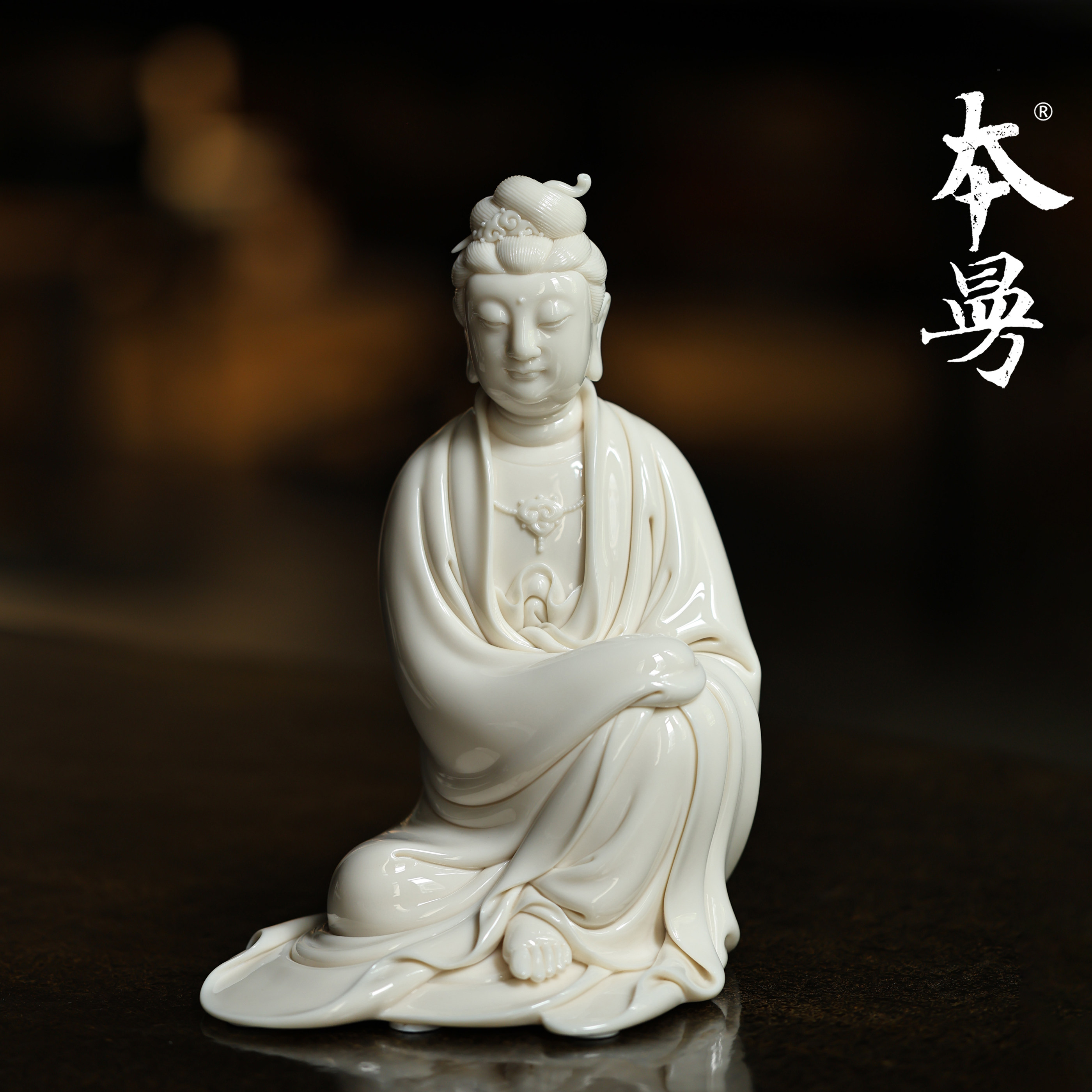 本曼山房自在观音德化白瓷雕塑瓷像佛像供奉摆件陈设李璋高作品
