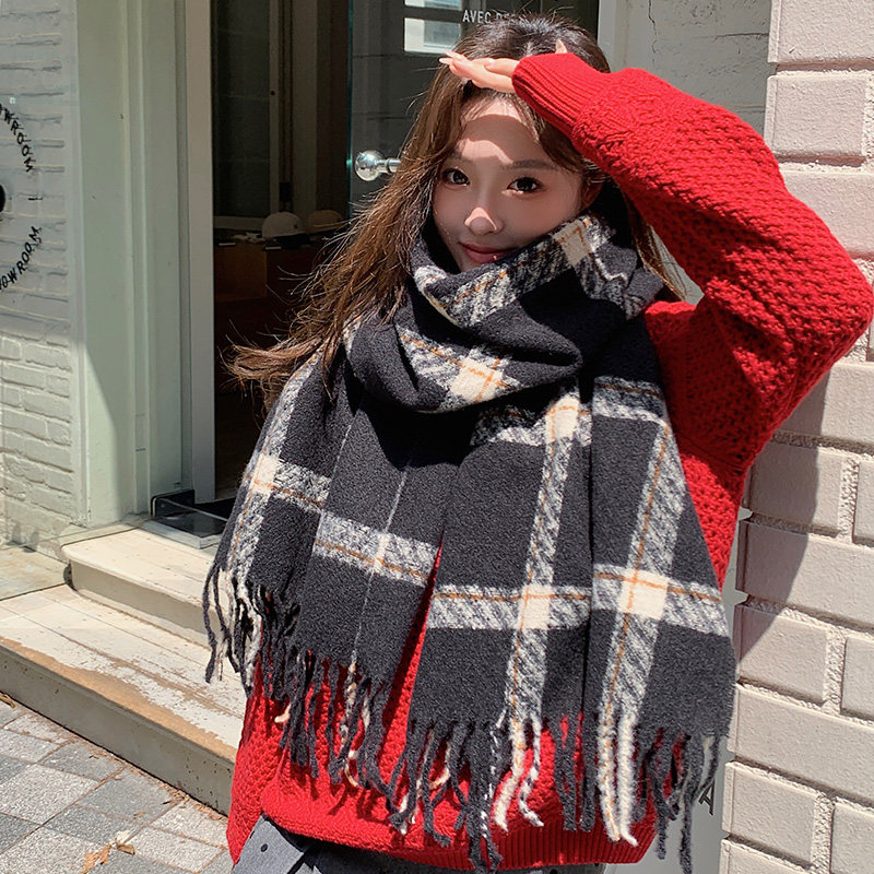 黑白格子围巾女秋冬季高级感女款2025新款韩系氛围感英伦风jk围脖