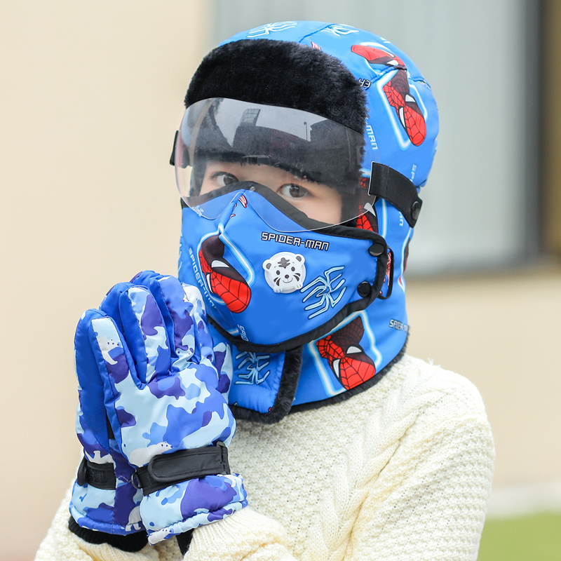 男童骑车防寒加绒加厚冬天雷锋帽