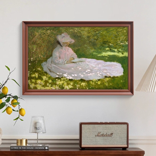 画客厅玄关装 莫奈美式 饰画沙发背景挂画书房卧室画肌理画 春天