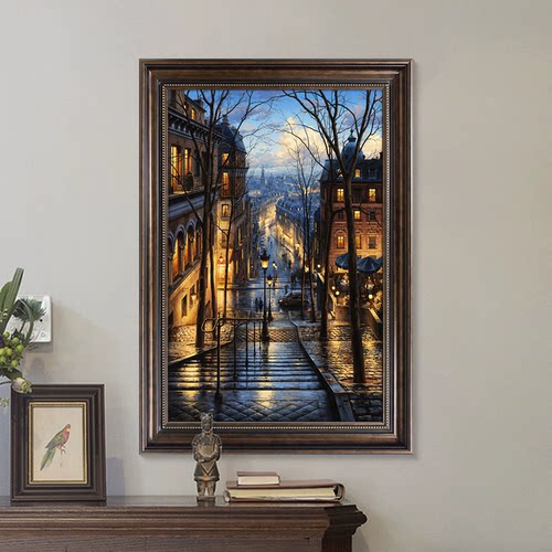 法式中古玄关油画|《威尼斯夜景》竖版艺术复古风客厅装饰画挂画