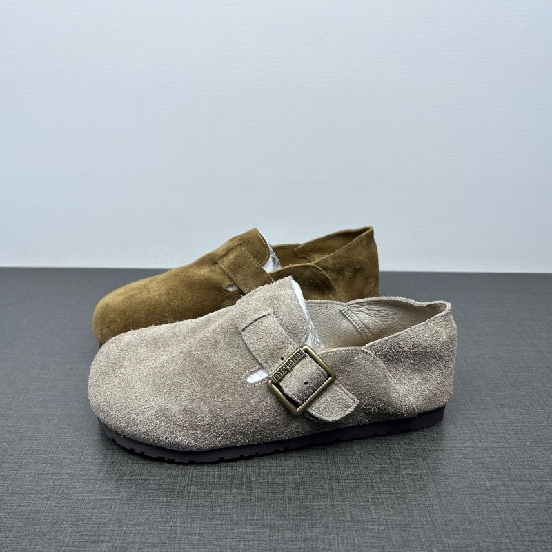 品牌撤柜处理牛皮勃肯鞋女春秋圆头平底皮带扣一脚蹬全包气质单鞋,女鞋,浅口单鞋,淘宝优惠券,粉丝福利购,淘宝优惠卷