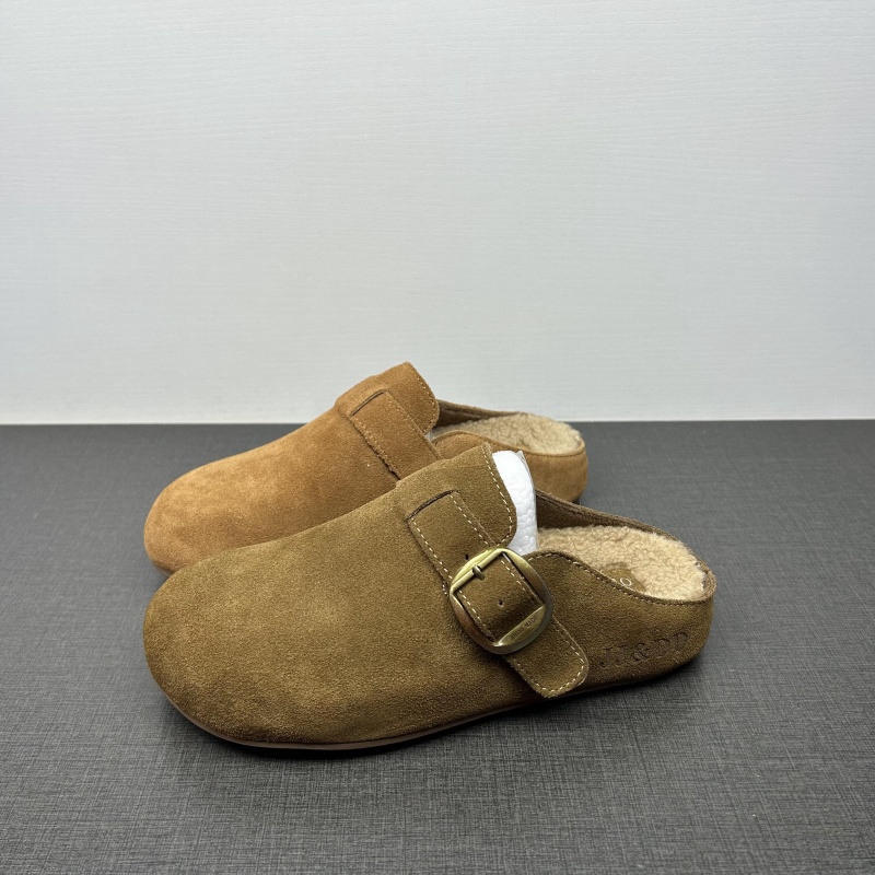 撤柜处理真皮女鞋冬新款加绒保暖勃肯鞋一脚蹬包头厚底毛毛棉拖鞋