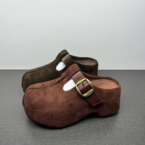 撤柜处理加薄绒勃肯鞋新款小个子厚底增高7cm一脚蹬懒人包头拖鞋