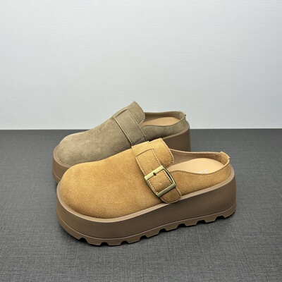 撤柜处理真皮勃肯鞋女2025新款小个子增高6cm时尚外穿包头半拖鞋
