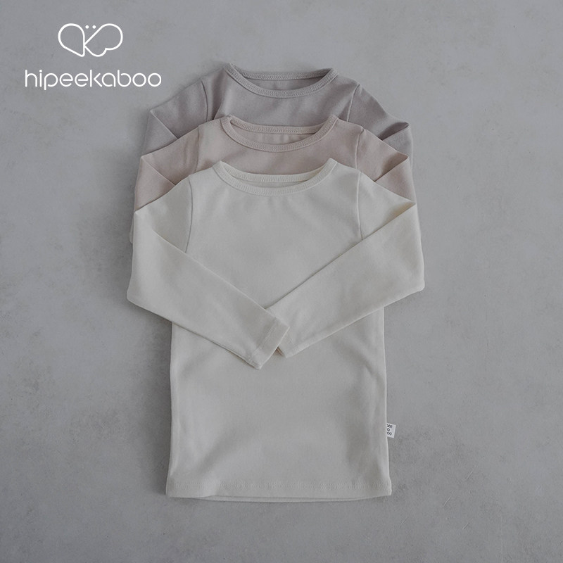 hipeekaboo儿童莫代尔圆领长袖T恤柔软舒适男女宝宝秋冬打底衫ins