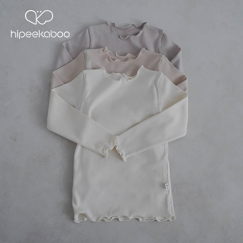 hipeekaboo儿童莫代尔木耳边长袖T恤柔软舒适女宝宝长袖打底衫ins