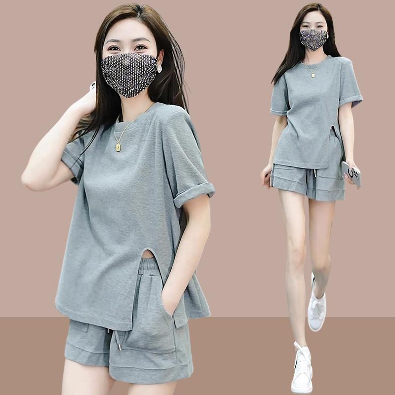 2025夏季新款短袖t恤休闲短裤运动服套装女洋气宽松小个子两件套