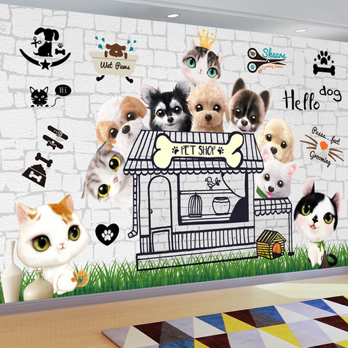 墙贴壁画猫咪萌宠狗狗宠物店贴纸