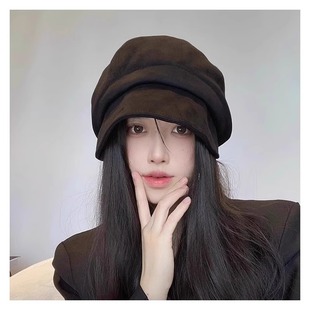 显脸小渔夫帽女秋冬月子帽大头围八角贝雷帽日系小边素颜堆堆帽子