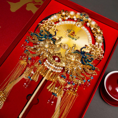 团扇新娘结婚非遗蚕丝扇子材料包diy手工新婚礼物送闺蜜喜扇成品