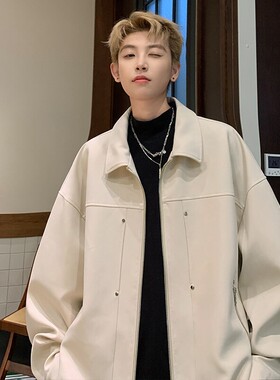 美式cleanfit翻领外套男款春秋潮牌铆钉开衫夹克高街百搭休闲上衣
