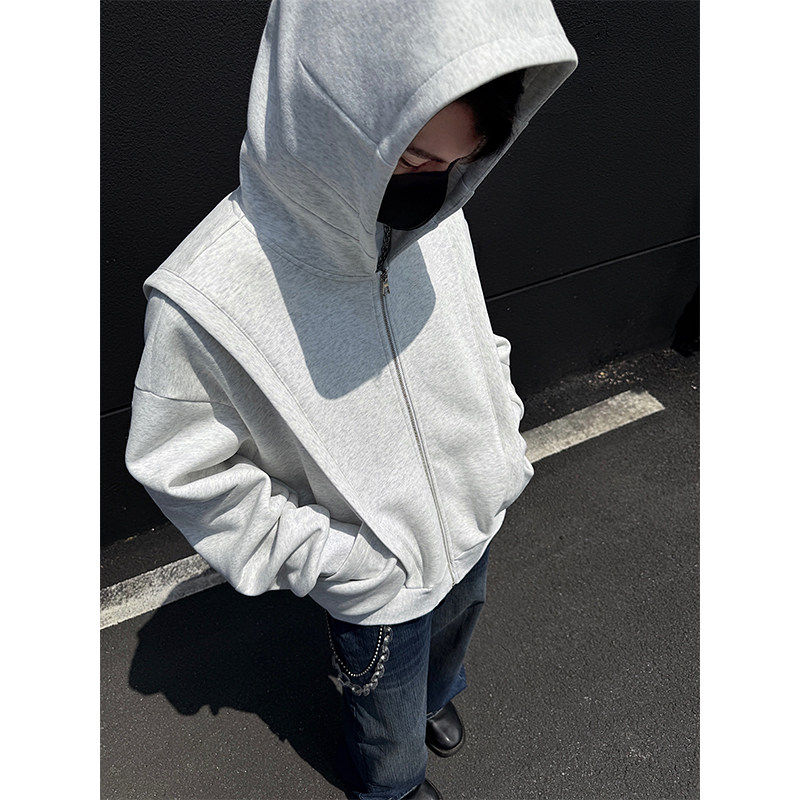 重磅开衫连帽卫衣男春季潮牌纯色青少年个性帽衫宽松百搭情侣外套