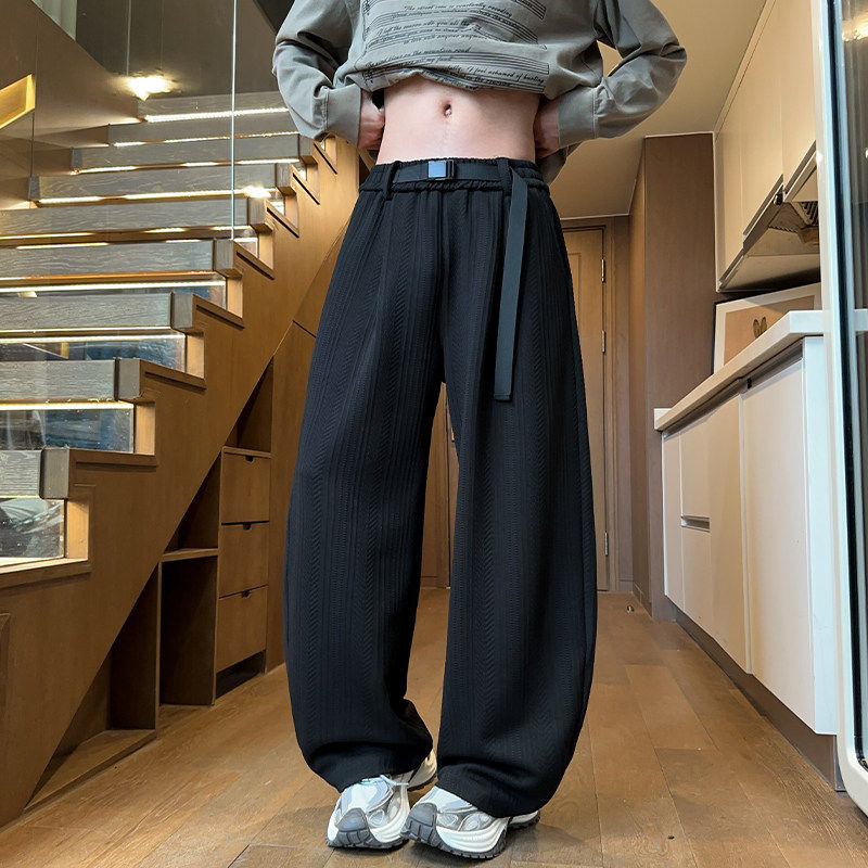 cleanfit肌理感腰带装饰弯刀裤男款秋冬美式高街运动阔腿休闲长裤