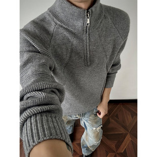 cleanfit慵懒风半拉链高领毛衣男款秋冬季韩系潮牌套头针织衫上衣