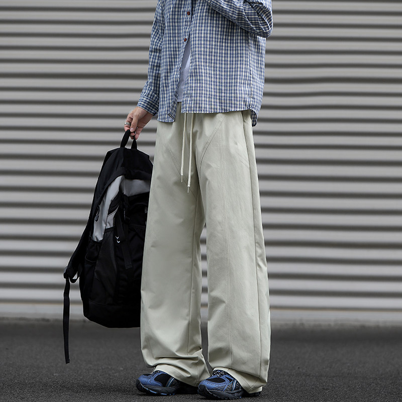 美式简约休闲风解构拼接阔腿裤男款春秋季潮流宽松直筒工装长裤子