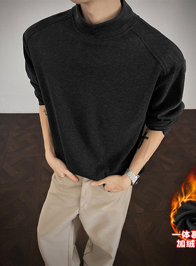 一体慕莱绒半高领内搭打底衫男冬季保暖内衣加绒加厚长袖T恤上衣